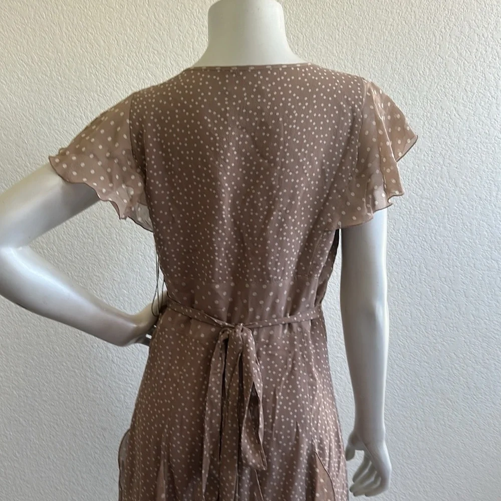 NWT Adrianna Papell Taupe Polka Dot Silk Dress - Picture 6 of 9